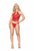 HEART EMBROIDERED LACE CAMISOLE & G-STRING RUBY O/S