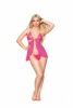 METALLIC SPARKLE MESH & VINYL BABYDOLL W/ G-STRING PEONY O/S