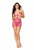 FISHNET & LACE GARTER SLIP SET BEET O/S