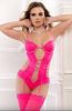 2PC DEEP PLUNGE STRAPPY TEDDY & STOCKINGS GLOSSY PINK